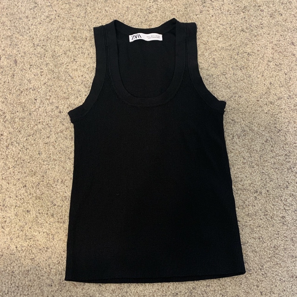 Zara Ribbed Black Tank Top